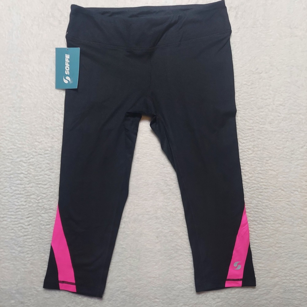 Soffe Capri Leggings Juniors Small Black Neon Pink New Dri Colorblock 1186V